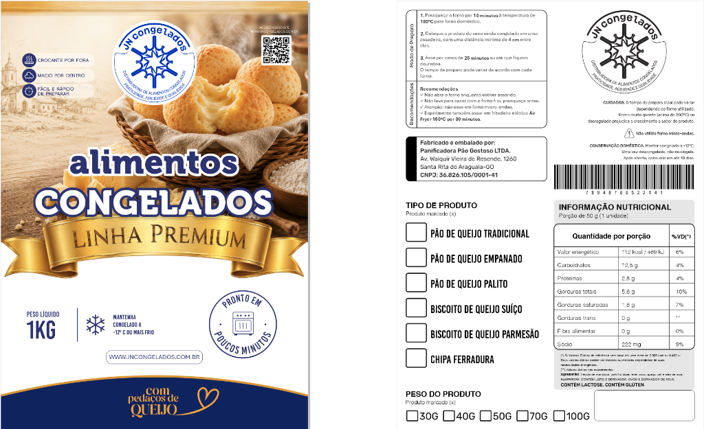 Embalagem de Pão de Queijo Linha Premium